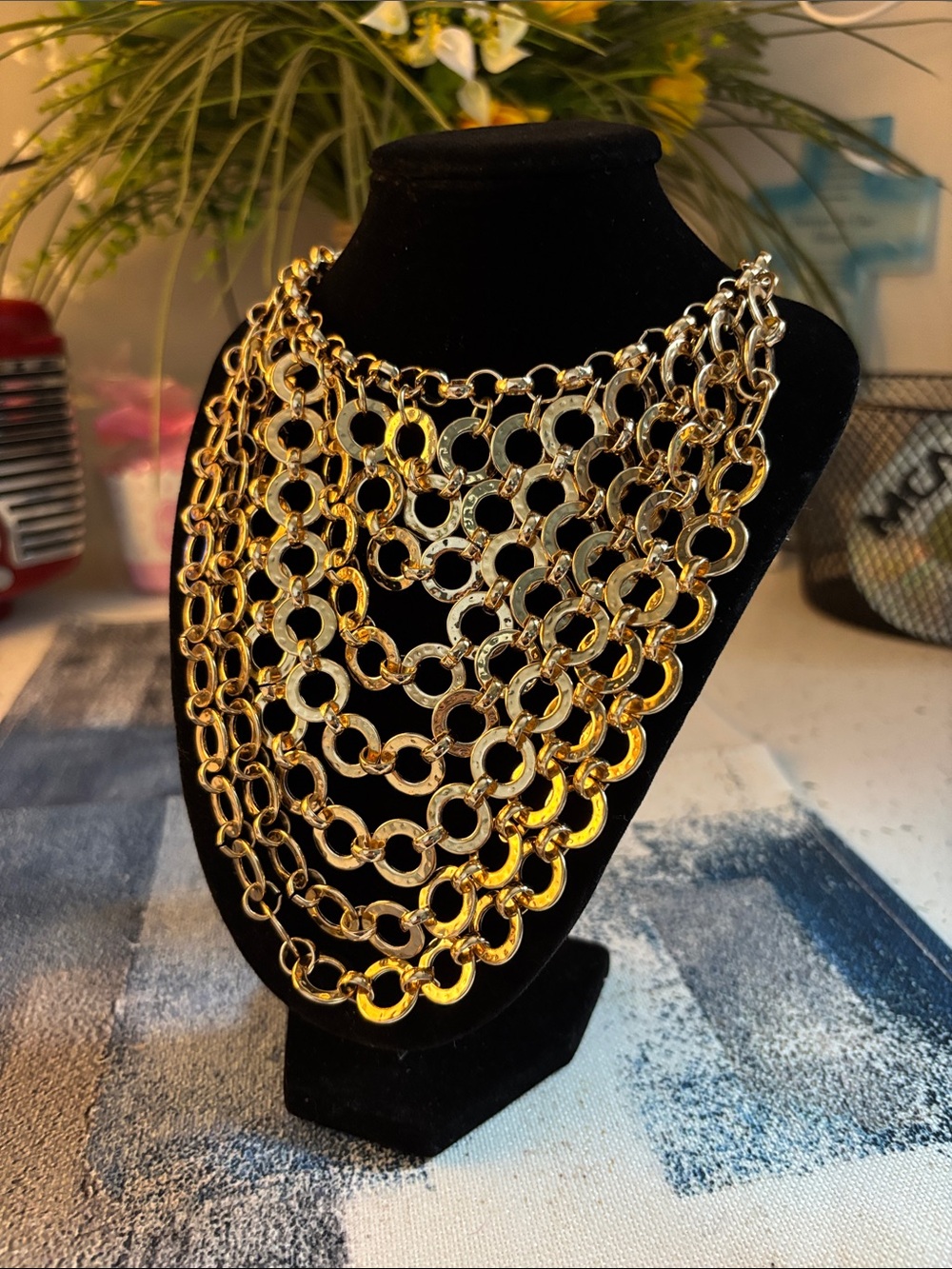 Layered Gold Circle Link Necklace — Bold Multi-Strand Statement - Picture 3 of 4